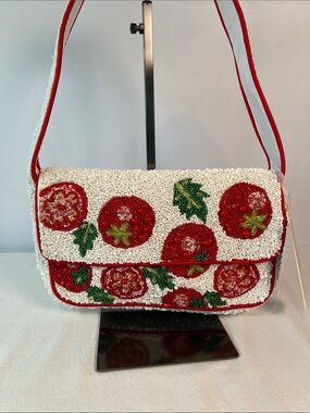 From India to You NWT Hand-Sewn Beaded Tomato Shoulder Bag Artisan Purse